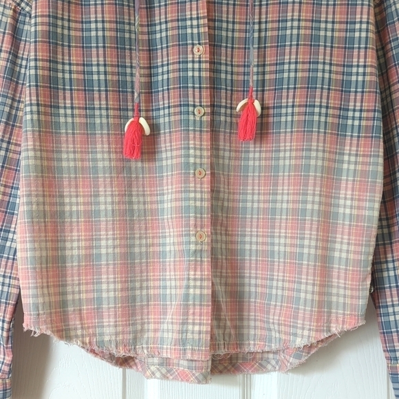 Maison Scotch Pastel Plaid Ombre Long Sleeve Button Down Shirt Blue Pink 2 - Picture 8 of 13